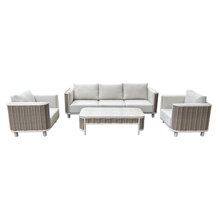 5 Seater Beige Aluminium and Rattan Sofa Set with Matching Coffee Table