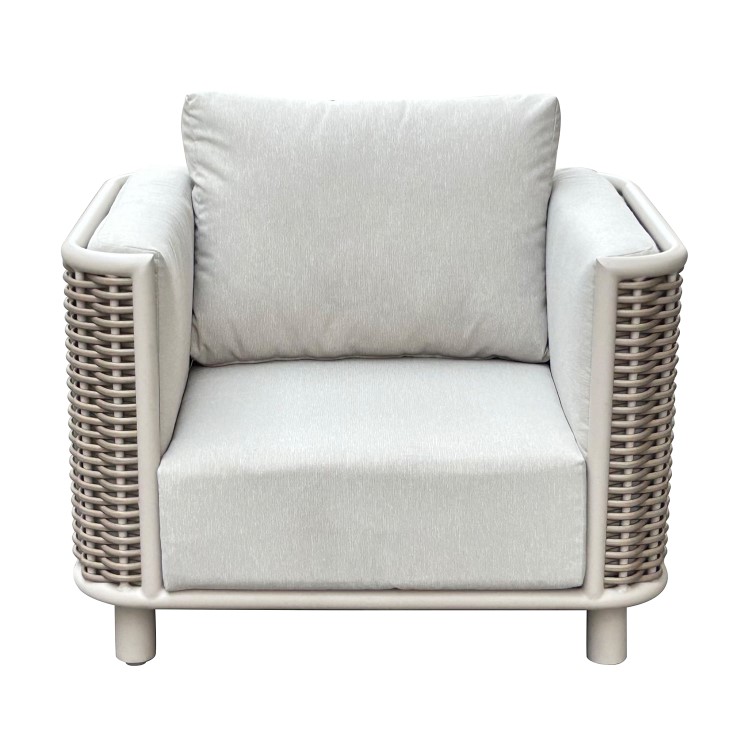 5 Seater Beige Aluminium and Rattan Sofa Set with Matching Coffee Table