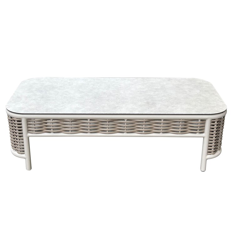 5 Seater Beige Aluminium and Rattan Sofa Set with Matching Coffee Table
