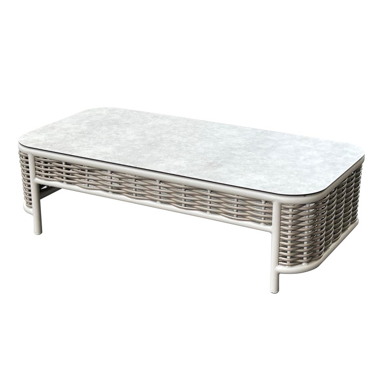 5 Seater Beige Aluminium and Rattan Sofa Set with Matching Coffee Table