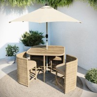 4 Seater Beige Rattan Cube Garden Dining Set with Matching Parasol