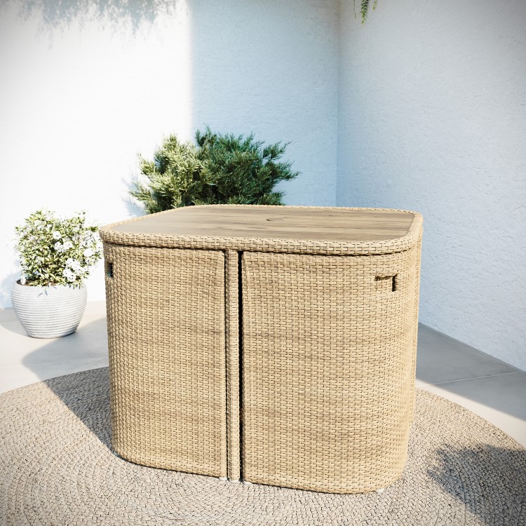 4 Seater Beige Rattan Cube Garden Dining Set with Matching Parasol