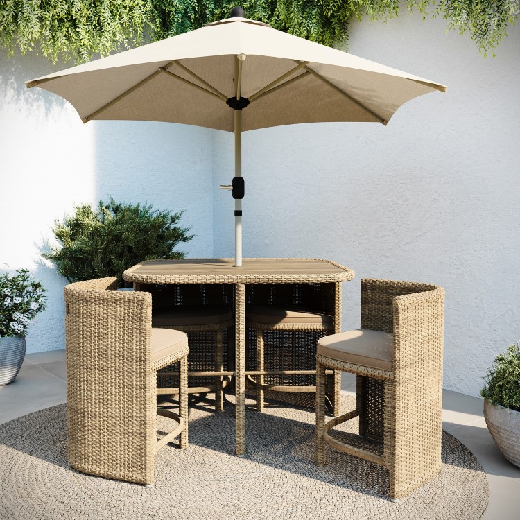4 Seater Beige Rattan Cube Garden Dining Set with Matching Parasol