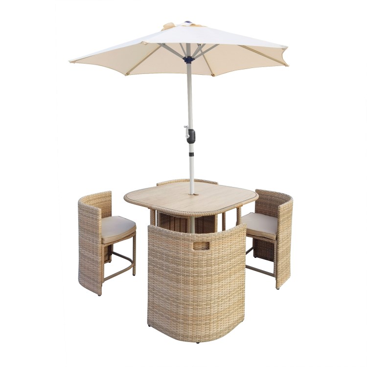 4 Seater Beige Rattan Cube Garden Dining Set with Matching Parasol