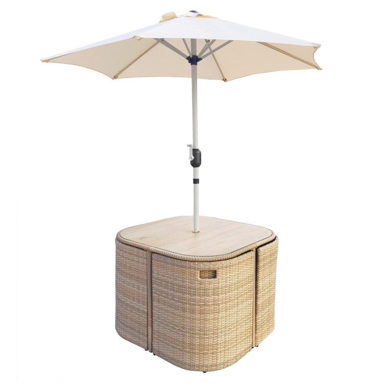 4 Seater Beige Rattan Cube Garden Dining Set with Matching Parasol