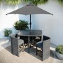 4 Seater Grey Rattan Cube Garden Dining Set with Matching Parasol