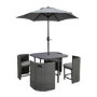 4 Seater Grey Rattan Cube Garden Dining Set with Matching Parasol