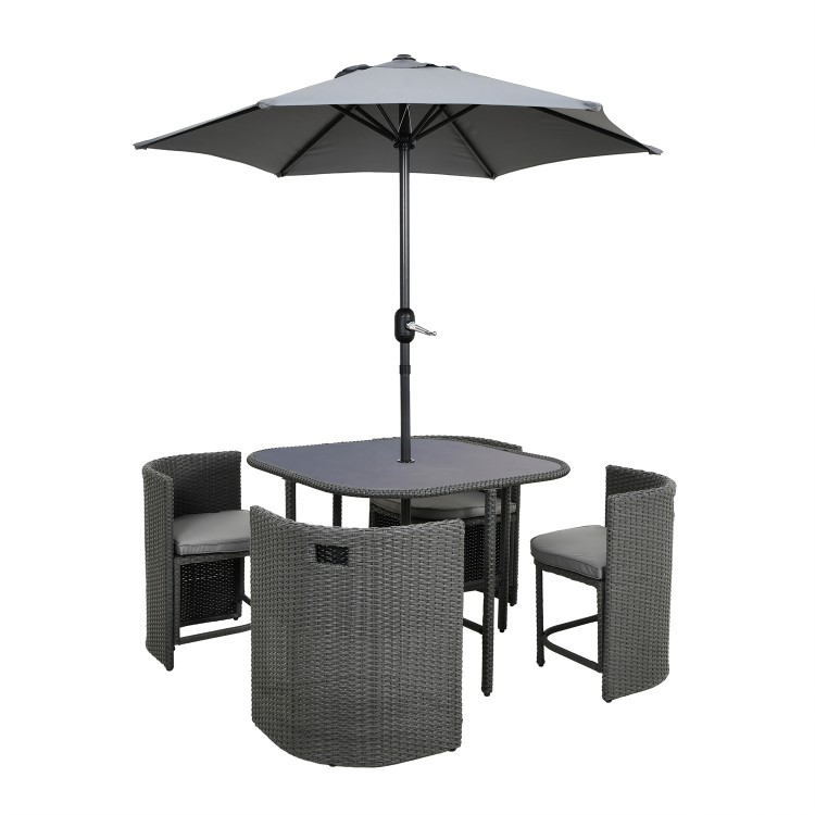 4 Seater Grey Rattan Cube Garden Dining Set with Matching Parasol