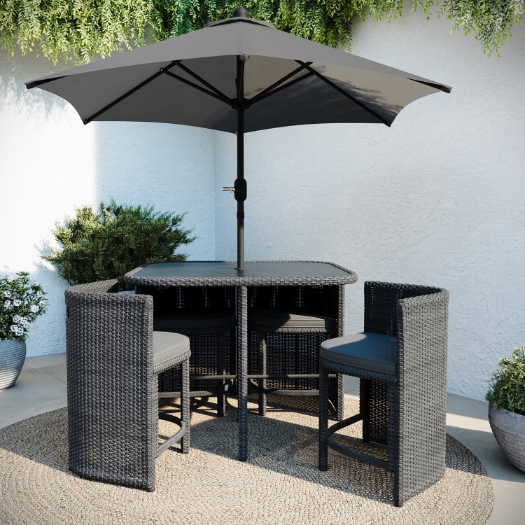 4 Seater Grey Rattan Cube Garden Dining Set with Matching Parasol
