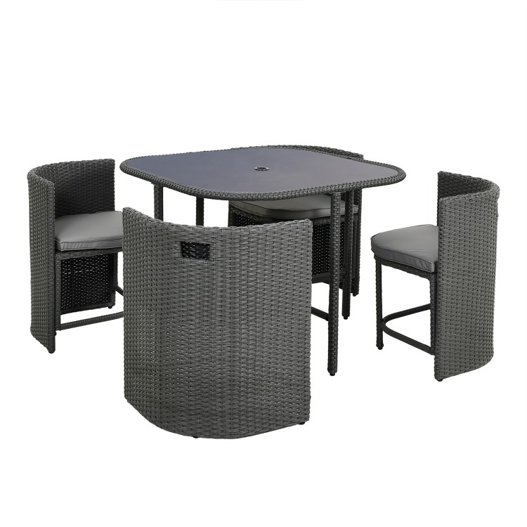 4 Seater Grey Rattan Cube Garden Dining Set with Matching Parasol
