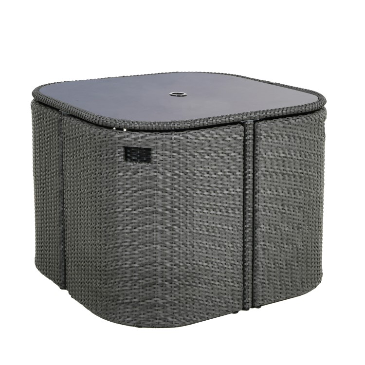 4 Seater Grey Rattan Cube Garden Dining Set with Matching Parasol