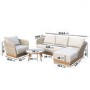 4 Seater Beige Wood Effect Rattan Garden Chaise Sofa Set with Round Coffee Table