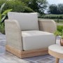 4 Seater Beige Wood Effect Rattan Garden Chaise Sofa Set with Round Coffee Table