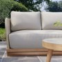 4 Seater Beige Wood Effect Rattan Garden Chaise Sofa Set with Round Coffee Table