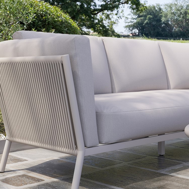 5 Seater Beige Rope Garden Corner Sofa Set with Nesting Tables