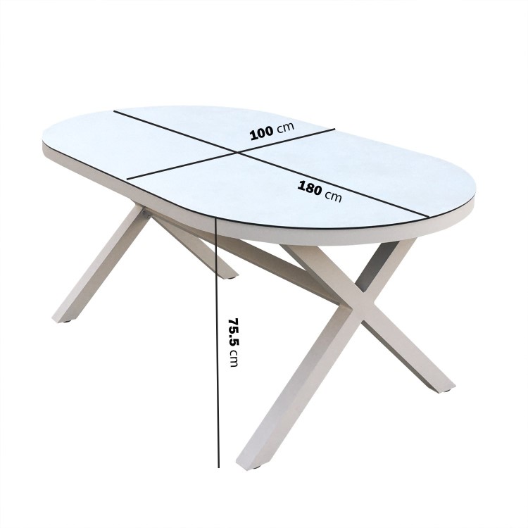 6 Seater Beige Aluminium & Rattan Oval Garden Dining Set