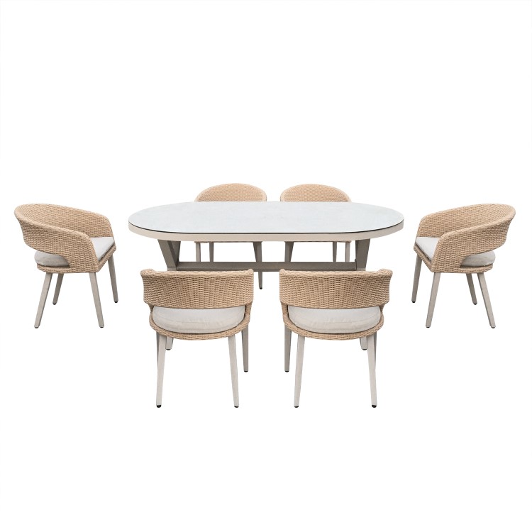 6 Seater Beige Aluminium & Rattan Oval Garden Dining Set