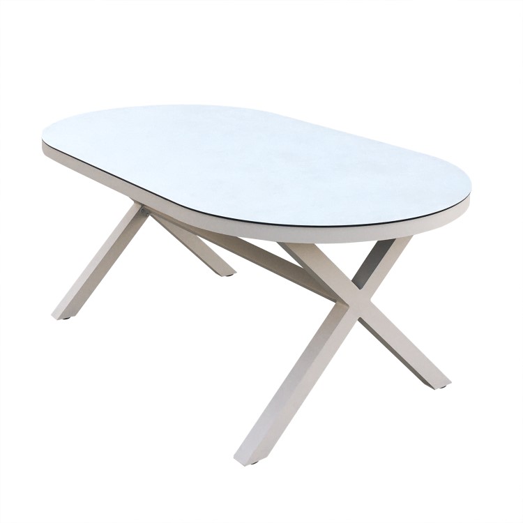 6 Seater Beige Aluminium & Rattan Oval Garden Dining Set