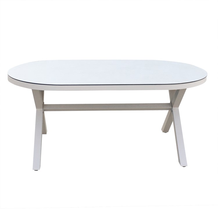 6 Seater Beige Aluminium & Rattan Oval Garden Dining Set