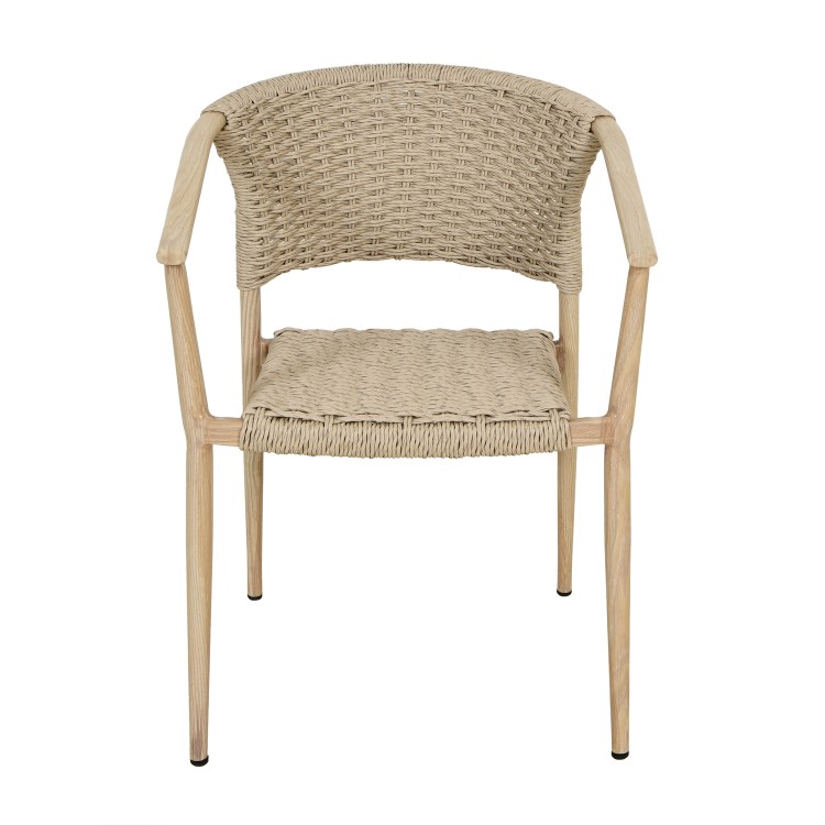 6 Seater Wood Effect Garden Dining Set with Rattan Chairs