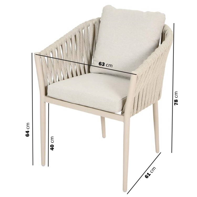 4 Seater Beige Rope Round Garden Dining Set