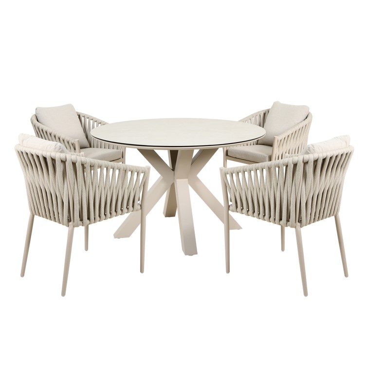 4 Seater Beige Rope Round Garden Dining Set