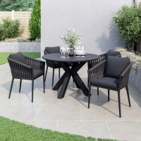 4 Seater Black Rope Round Garden Dining Set