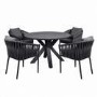 4 Seater Black Rope Round Garden Dining Set