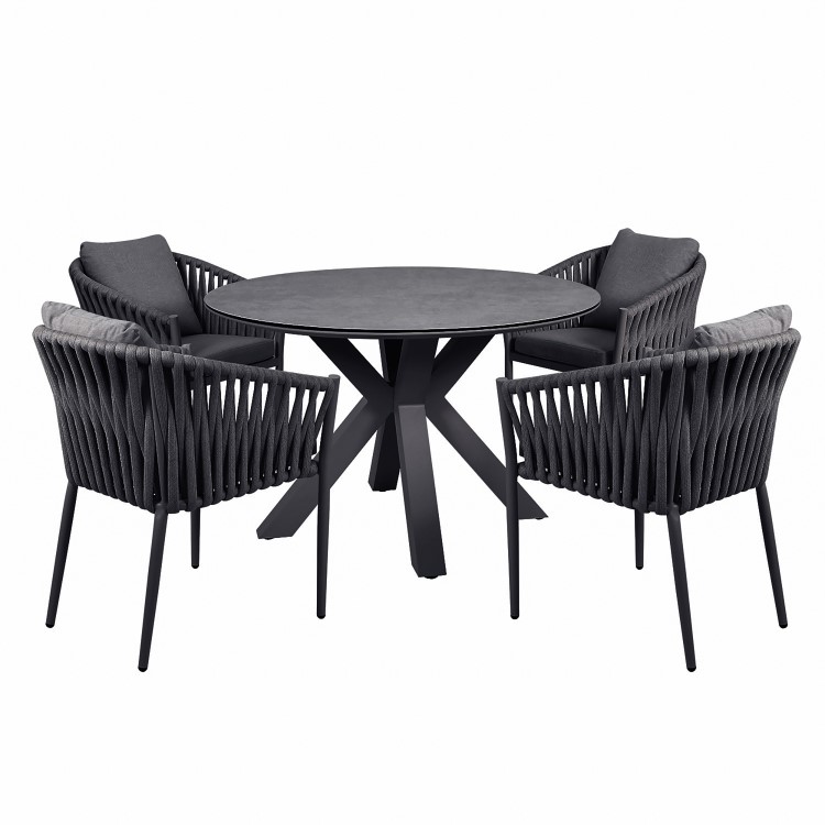 4 Seater Black Rope Round Garden Dining Set