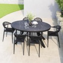 FTR247 6 Seater Black Garden Wicker Dining Set with Sintered Stone Oval Table 