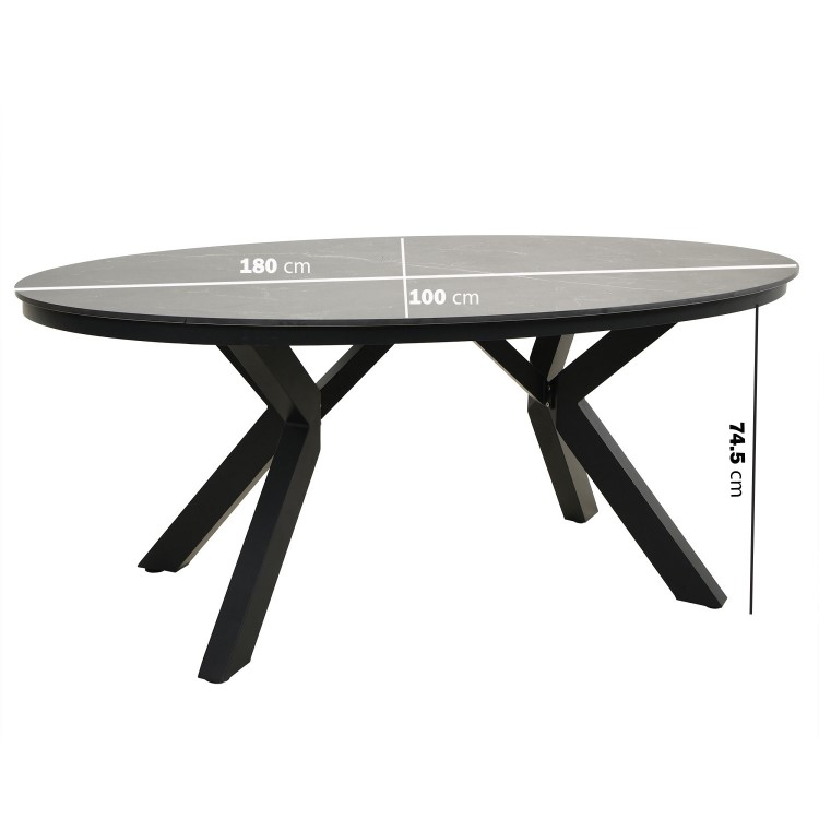 6 Seater Black Garden Wicker Dining Set with Sintered Stone Oval Table 