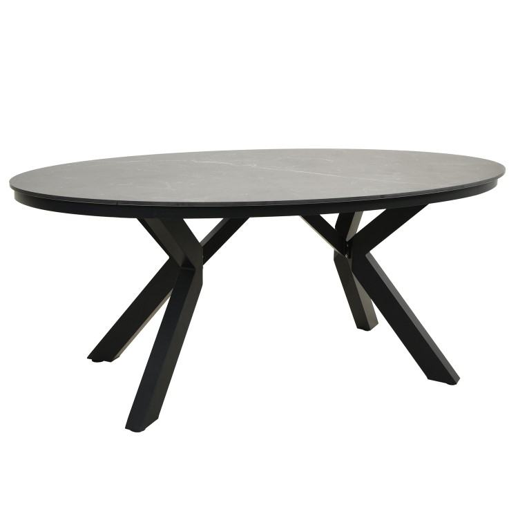 6 Seater Black Garden Wicker Dining Set with Sintered Stone Oval Table 