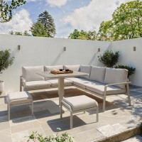 7 Seater Beige Aluminium Corner Garden Dining Set with Height Adjustable Table