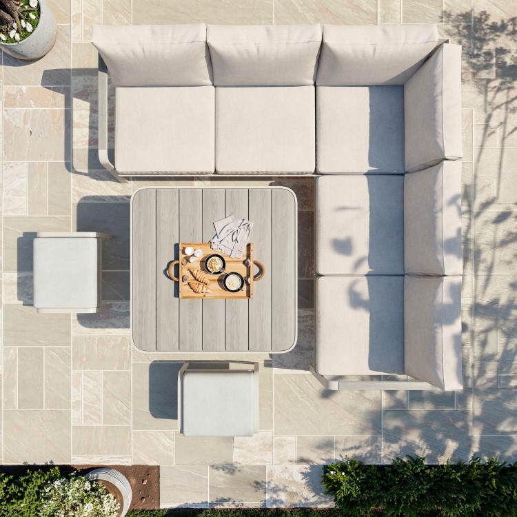 7 Seater Beige Aluminium Corner Garden Dining Set with Height Adjustable Table