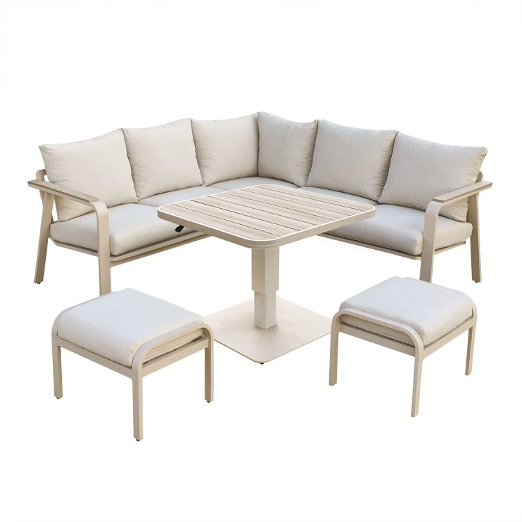 7 Seater Beige Aluminium Corner Garden Dining Set with Height Adjustable Table