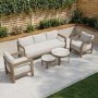 5 Seater Aluminium Wood Effect Beige Garden Sofa Set with Nesting Tables