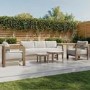 5 Seater Aluminium Wood Effect Beige Garden Sofa Set with Nesting Tables