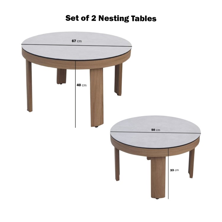 5 Seater Aluminium Wood Effect Beige Garden Sofa Set with Nesting Tables