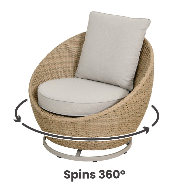 2 Seater Beige Rattan Round Bistro Set with Swivel Chairs and Table