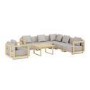 6 Seater Beige Aluminium Wood Effect Garden Sofa with Matching Coffee Table