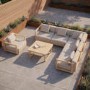 6 Seater Beige Aluminium Wood Effect Garden Sofa with Matching Coffee Table
