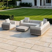 6 Seater Beige Fluted Garden Sofa Set with Coffee Table