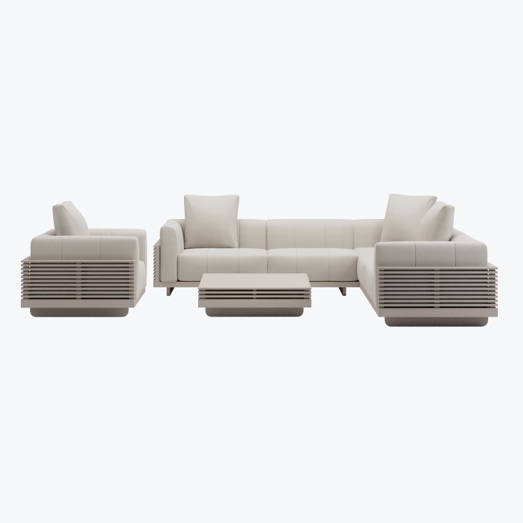 6 Seater Beige Fluted Garden Sofa Set with Coffee Table