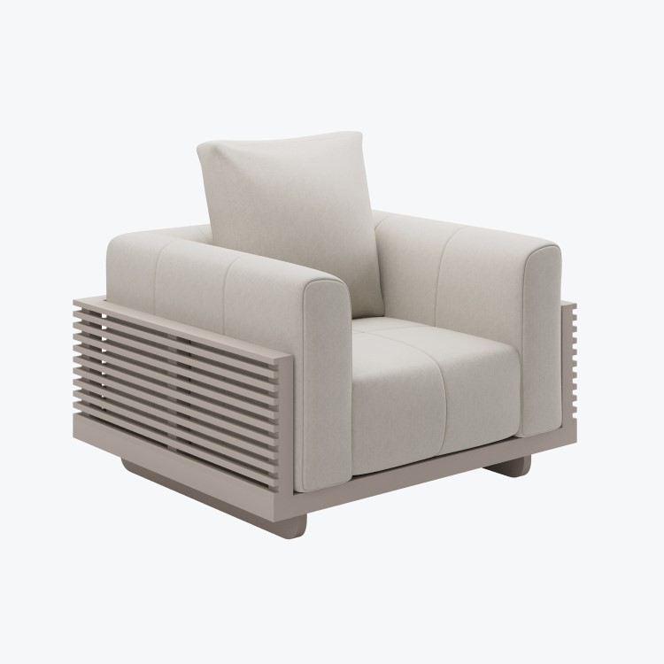 6 Seater Beige Fluted Garden Corner Sofa & Armchair Set with Coffee Table