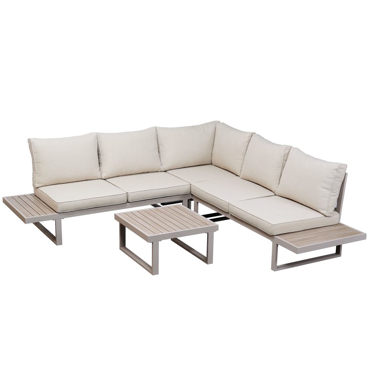 5 Seater Beige Aluminium Garden Corner Sofa Set