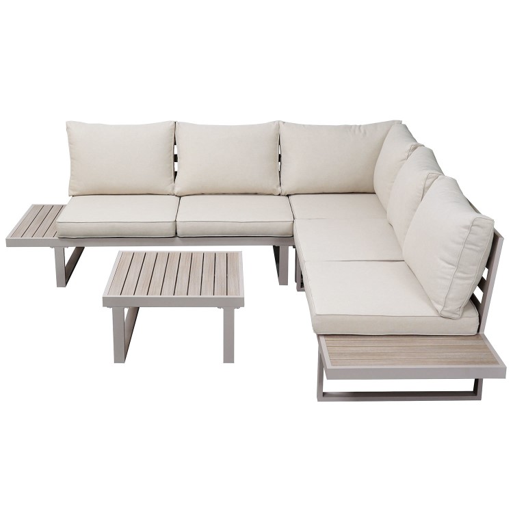 5 Seater Beige Aluminium Garden Corner Sofa Set