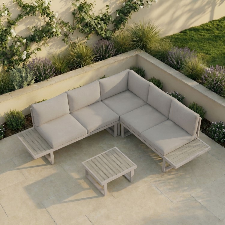 5 Seater Beige Aluminium Garden Corner Sofa Set