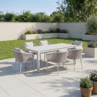 6 Seater Beige Aluminium Extendable Garden Dining Set with Rope Chairs 