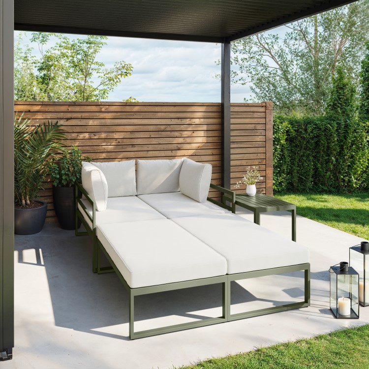 4 Seater Green Modular Stackable Garden Sofa with Waterproof Cover