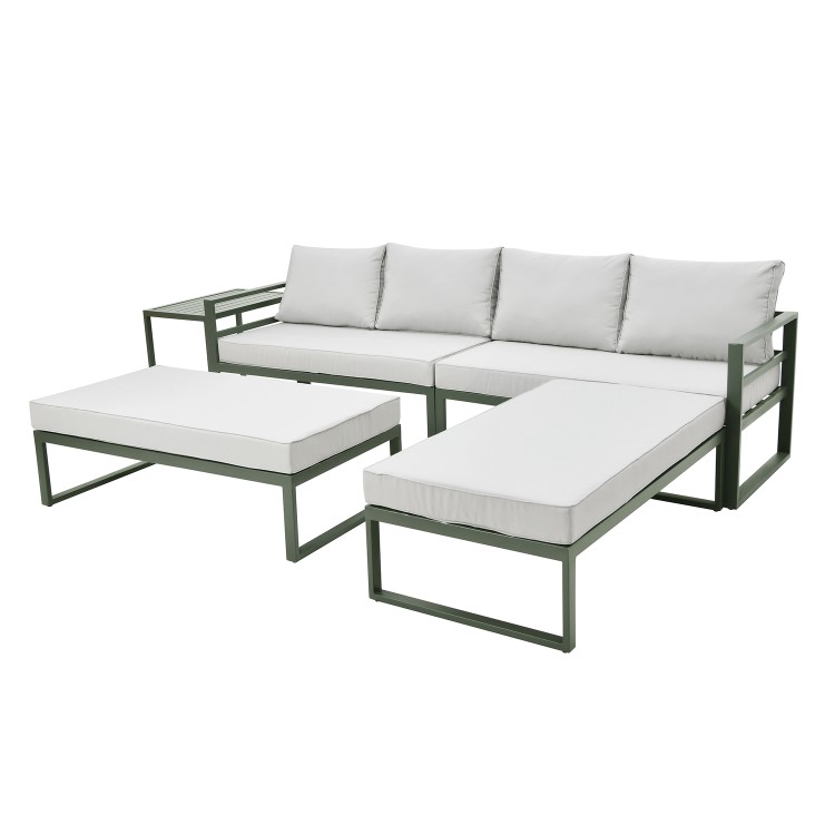 4 Seater Green Modular Stackable Garden Sofa with Waterproof Cover